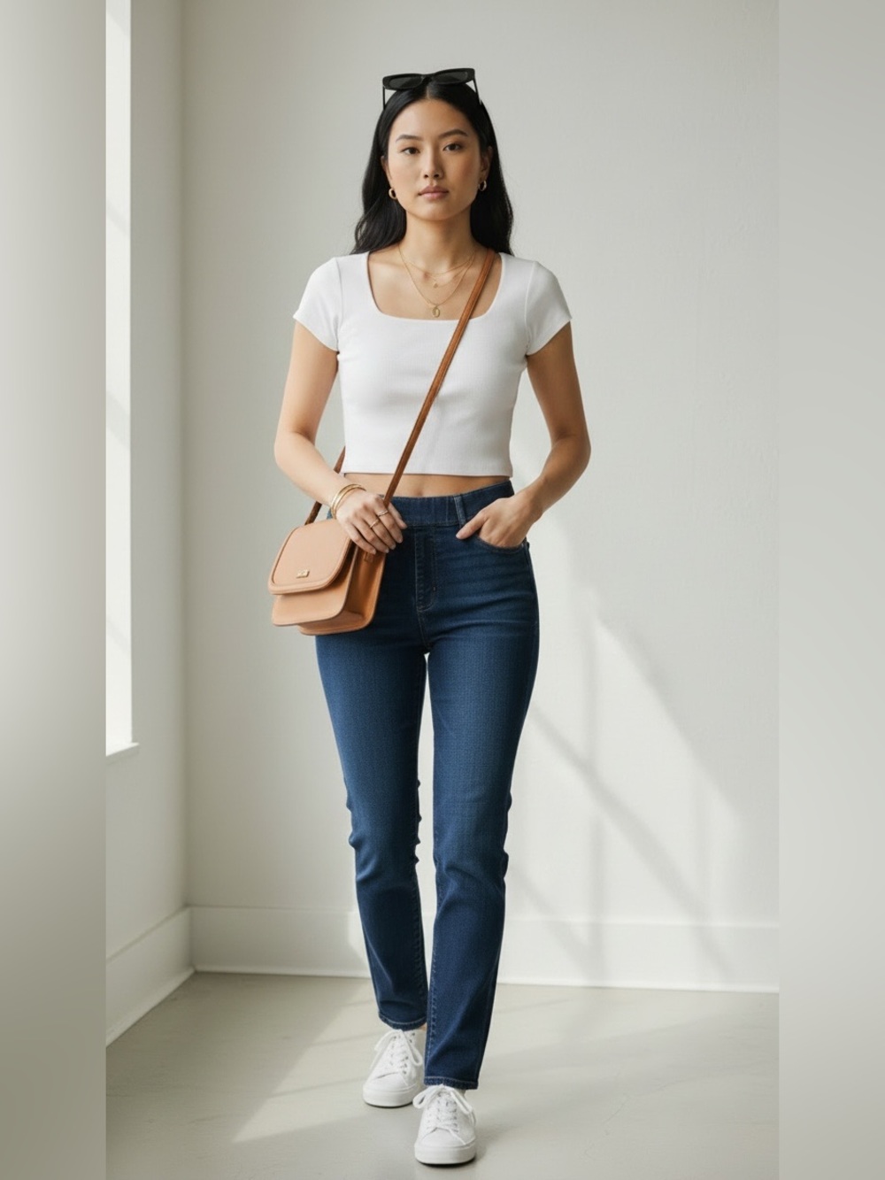 Quince High-Rise Straight stretch waist Jeans in Dark Blue M